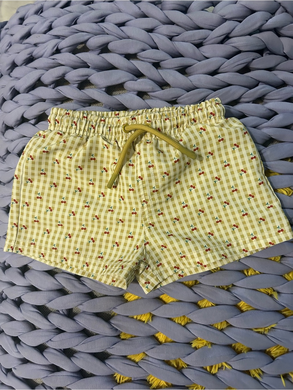 Zara Gingham Cherry Print swim trunks